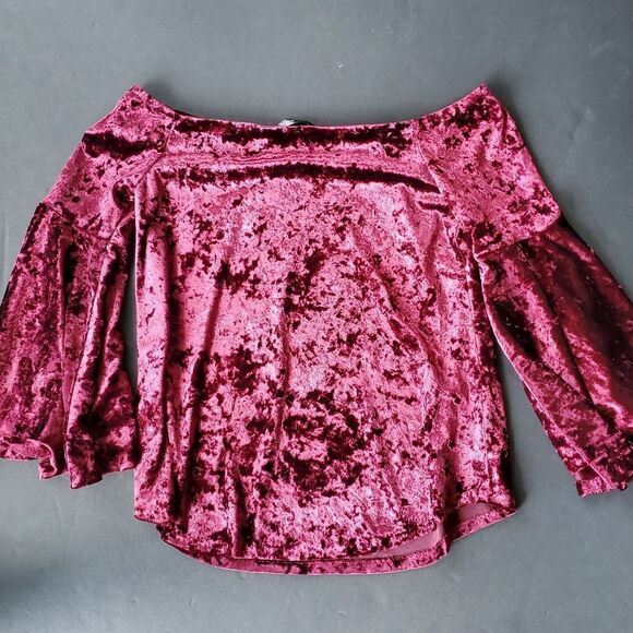Aqua Red Velvet Off Shoulder Blouse - Picture 6 of 8